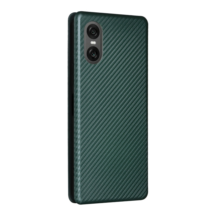 For Sony Xperia 10 VI 2024 Carbon Fiber Texture Flip Leather Phone Case(Green) - Sony Cases by buy2fix | Online Shopping UK | buy2fix