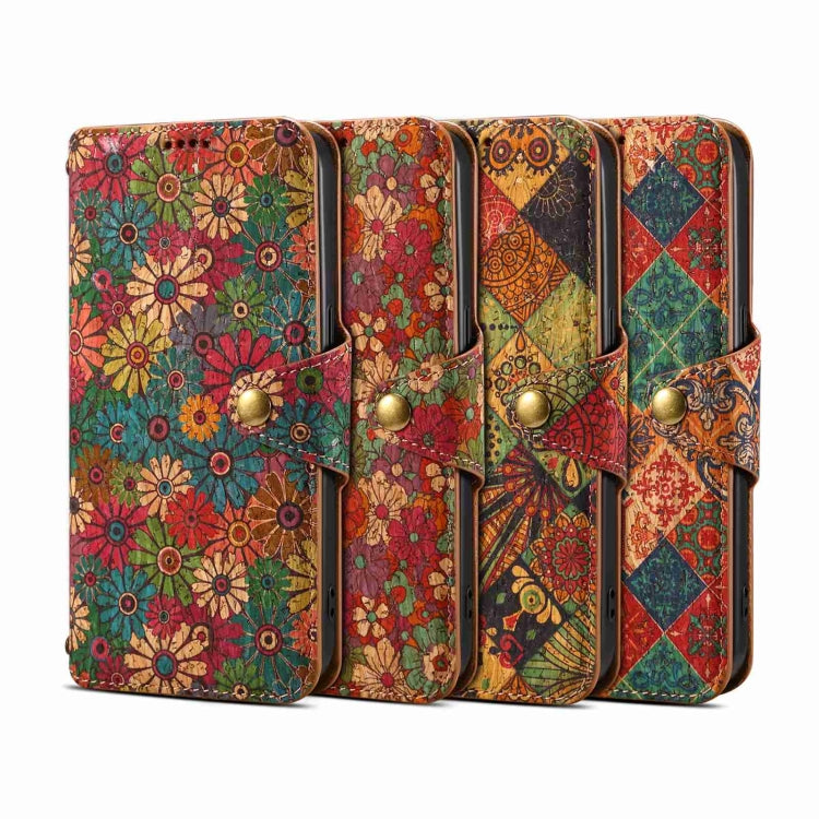 For iPhone 16 Pro Max Denior Flower Language Series Cork Fabric Oil Edge Leather Phone Case(Autumn) - iPhone 16 Pro Max Cases by Denior | Online Shopping UK | buy2fix