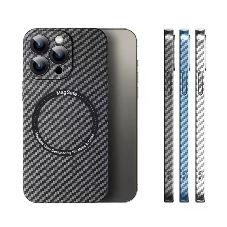 For iPhone 12 Pro Max MagSafe Magnetic PC Carbon Fiber Phone Case with Lens Film(Silver White) - iPhone 12 Pro Max Cases by buy2fix | Online Shopping UK | buy2fix