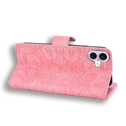 For iPhone 16 Mandala Embossed Dual-Fold Calf Leather Phone Case(Pink) - iPhone 16 Cases by buy2fix | Online Shopping UK | buy2fix