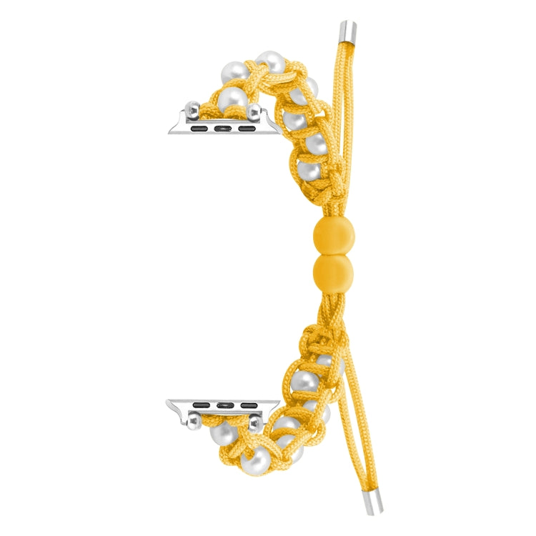 For Apple Watch Ultra 2 49mm Paracord Gypsophila Beads Drawstring Braided Watch Band(Yellow) - Watch Bands by buy2fix | Online Shopping UK | buy2fix