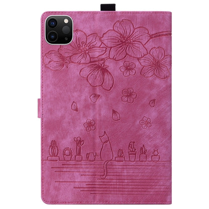 For iPad Pro 11 2024 Cartoon Sakura Cat Embossed Smart Leather Tablet Case(Rose Red) - iPad Pro 11 2024 Cases by buy2fix | Online Shopping UK | buy2fix