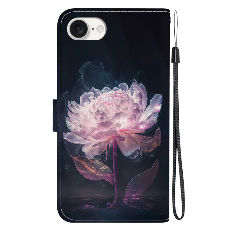 For iPhone 16e Crystal Texture Colored Drawing Leather Phone Case(Purple Peony) - iPhone 16e Cases by buy2fix | Online Shopping UK | buy2fix