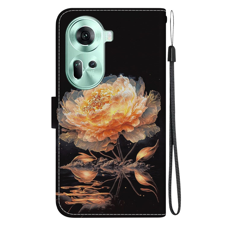 For OPPO Reno11 Global Crystal Texture Colored Drawing Leather Phone Case(Gold Peony) - Reno11 Cases by buy2fix | Online Shopping UK | buy2fix