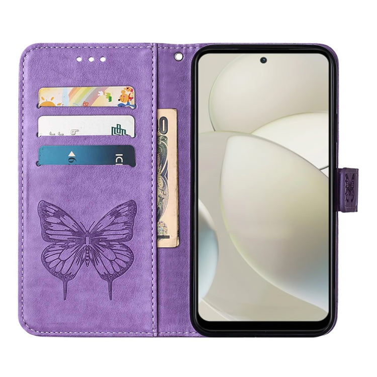 For Motorola Moto G Power 5G 2024 Embossed Butterfly Leather Phone Case(Purple) - Motorola Cases by buy2fix | Online Shopping UK | buy2fix