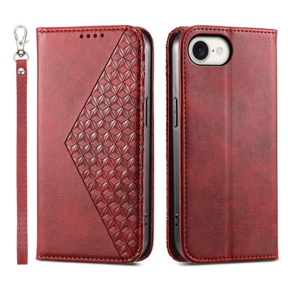 For iPhone 16e Cubic Grid Calf Texture Magnetic Leather Phone Case(Red) - iPhone 16e Cases by buy2fix | Online Shopping UK | buy2fix