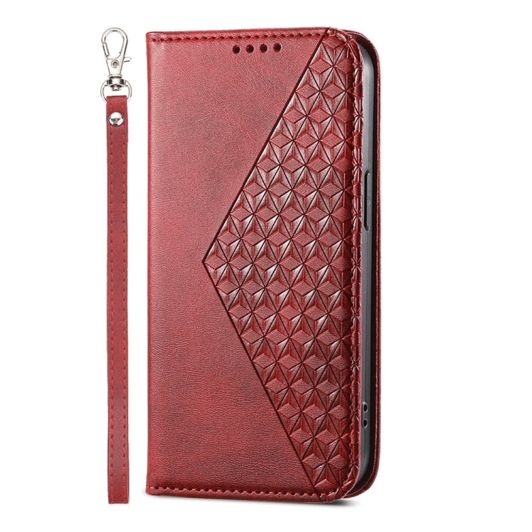 For iPhone 16e Cubic Grid Calf Texture Magnetic Leather Phone Case(Red) - iPhone 16e Cases by buy2fix | Online Shopping UK | buy2fix