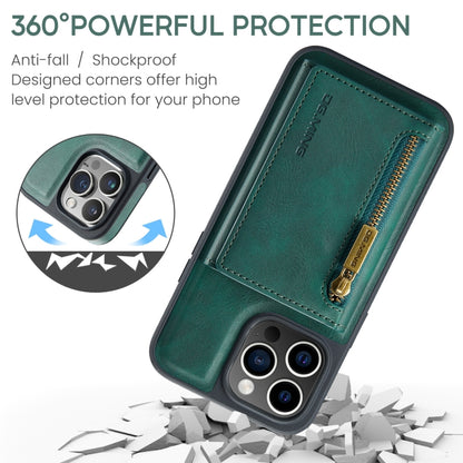 For iPhone 14 Pro Max DG.MING M5 Series Zip RFID Multi Card Detachable Leather Phone Case(Green) - iPhone 14 Pro Max Cases by DG.MING | Online Shopping UK | buy2fix