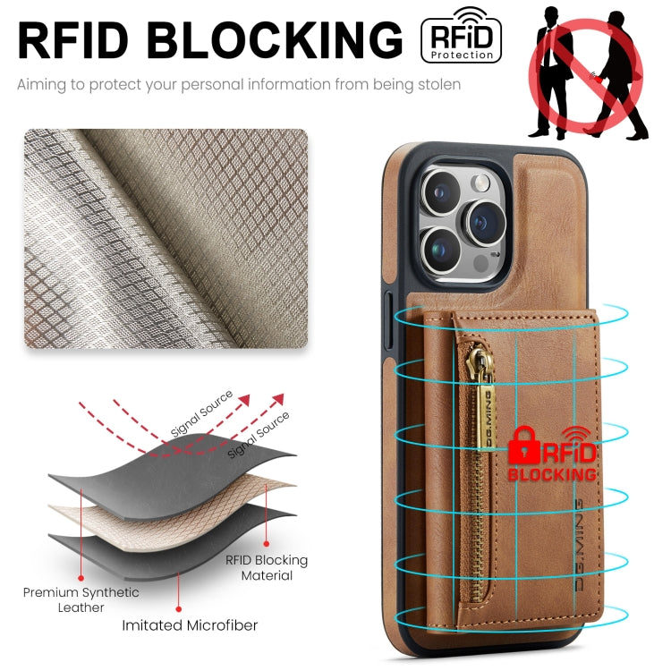 For iPhone 15 Pro Max DG.MING M5 Series Zip RFID Multi Card Detachable Leather Phone Case(Brown) - iPhone 15 Pro Max Cases by DG.MING | Online Shopping UK | buy2fix