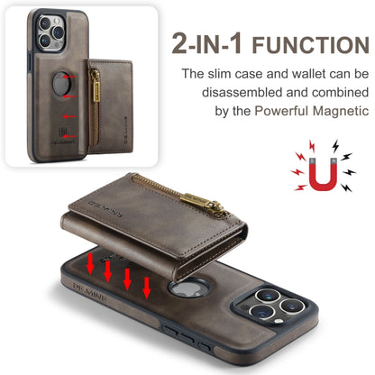 For iPhone 15 Pro DG.MING M5 Series Zip RFID Multi Card Detachable Leather Phone Case(Coffee) - iPhone 15 Pro Cases by DG.MING | Online Shopping UK | buy2fix