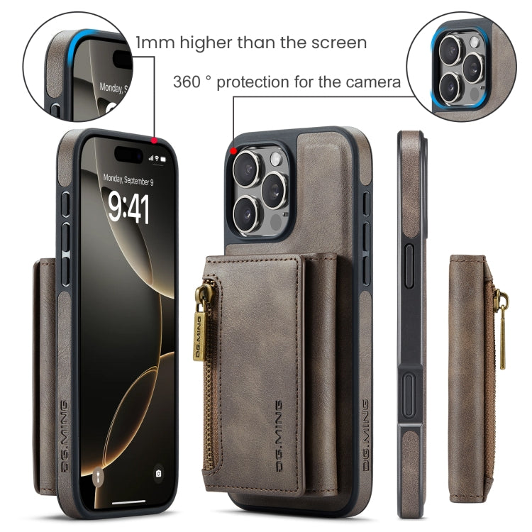 For iPhone 16 Pro Max DG.MING M5 Series Zip RFID Multi Card Detachable Leather Phone Case(Coffee) - iPhone 16 Pro Max Cases by DG.MING | Online Shopping UK | buy2fix