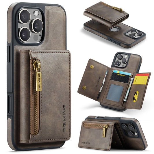 For iPhone 16 Pro DG.MING M5 Series Zip RFID Multi Card Detachable Leather Phone Case(Coffee) - iPhone 16 Pro Cases by DG.MING | Online Shopping UK | buy2fix