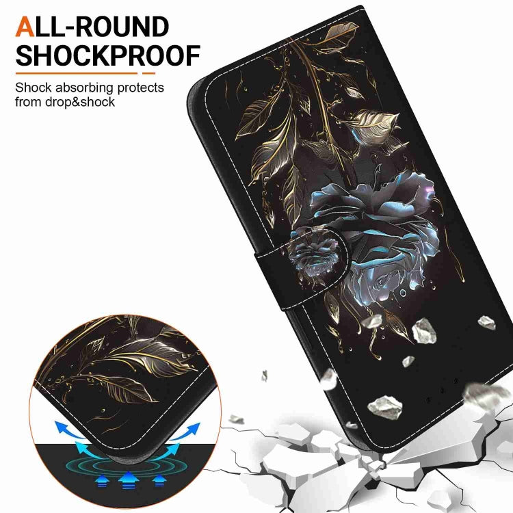 For Samsung Galaxy S22+ 5G Crystal Texture Colored Drawing Leather Phone Case(Black Rose) - Galaxy S22+ 5G Cases by buy2fix | Online Shopping UK | buy2fix
