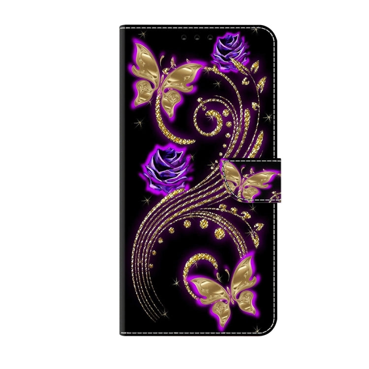 For Motorola Moto G14 Crystal 3D Shockproof Protective Leather Phone Case(Purple Flower Butterfly) - Motorola Cases by buy2fix | Online Shopping UK | buy2fix