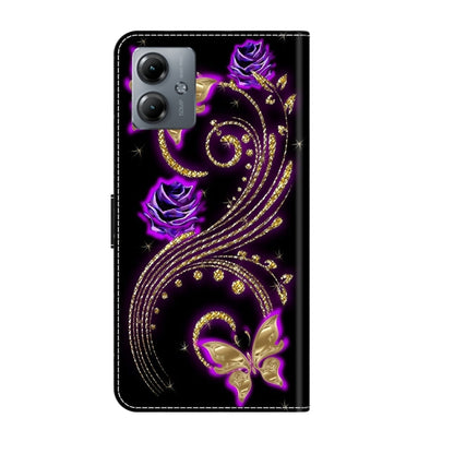 For Motorola Moto G14 Crystal 3D Shockproof Protective Leather Phone Case(Purple Flower Butterfly) - Motorola Cases by buy2fix | Online Shopping UK | buy2fix