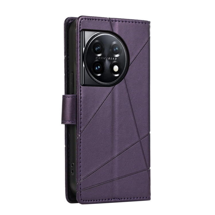 For OnePlus 11 PU Genuine Leather Texture Embossed Line Phone Case(Purple) - OnePlus Cases by buy2fix | Online Shopping UK | buy2fix