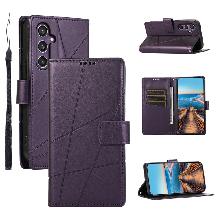 For Samsung Galaxy S24 5G PU Genuine Leather Texture Embossed Line Phone Case(Purple) - Galaxy S24 5G Cases by buy2fix | Online Shopping UK | buy2fix