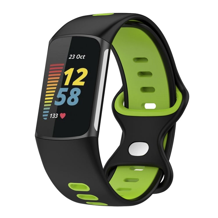 For Fitbit Charge 6 Two Color Silicone Watch Band(Black Lime) - Watch Bands by buy2fix | Online Shopping UK | buy2fix