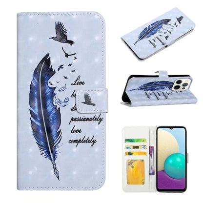 For iPhone 16 Pro Max Oil Embossed 3D Drawing Leather Phone Case(Blue Feather) - iPhone 16 Pro Max Cases by buy2fix | Online Shopping UK | buy2fix