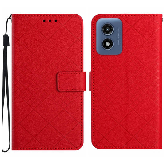 For Motorola Moto G Play 5G 2024 Rhombic Grid Texture Leather Phone Case(Red) - Motorola Cases by buy2fix | Online Shopping UK | buy2fix