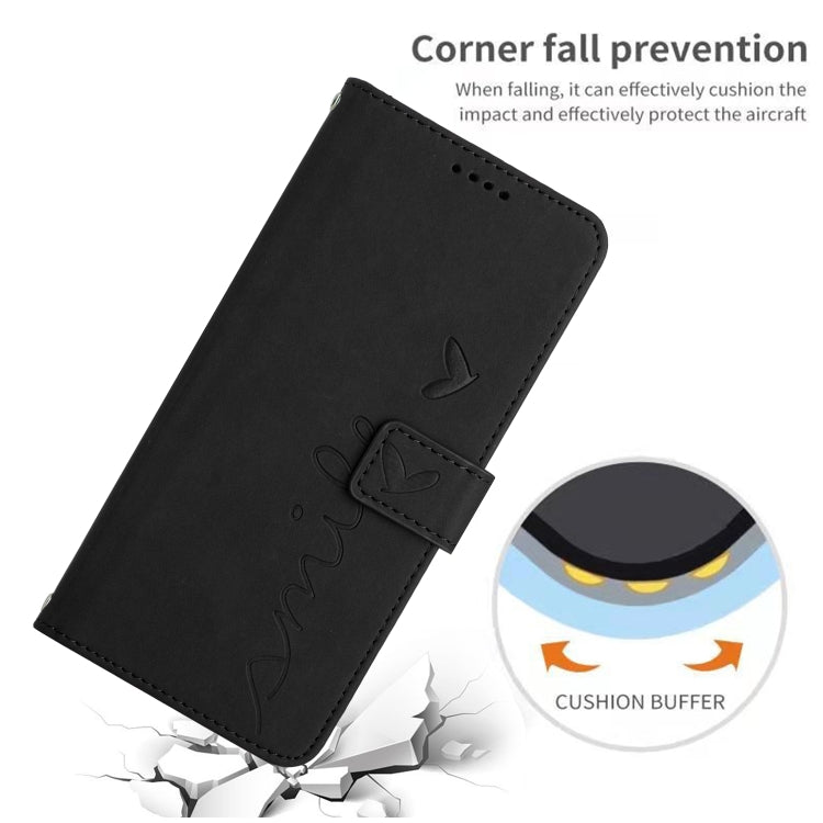 For OPPO Reno11 F Skin Feel Heart Embossed Leather Phone Case with Long Lanyard(Black) - Reno11 F Cases by buy2fix | Online Shopping UK | buy2fix