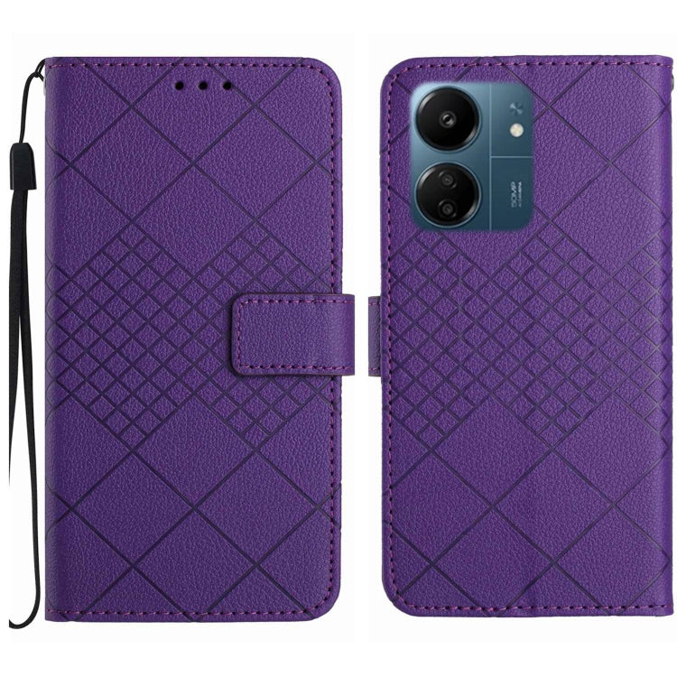 For Xiaomi Redmi 13C 4G Rhombic Grid Texture Leather Phone Case(Purple) - 13C Cases by buy2fix | Online Shopping UK | buy2fix
