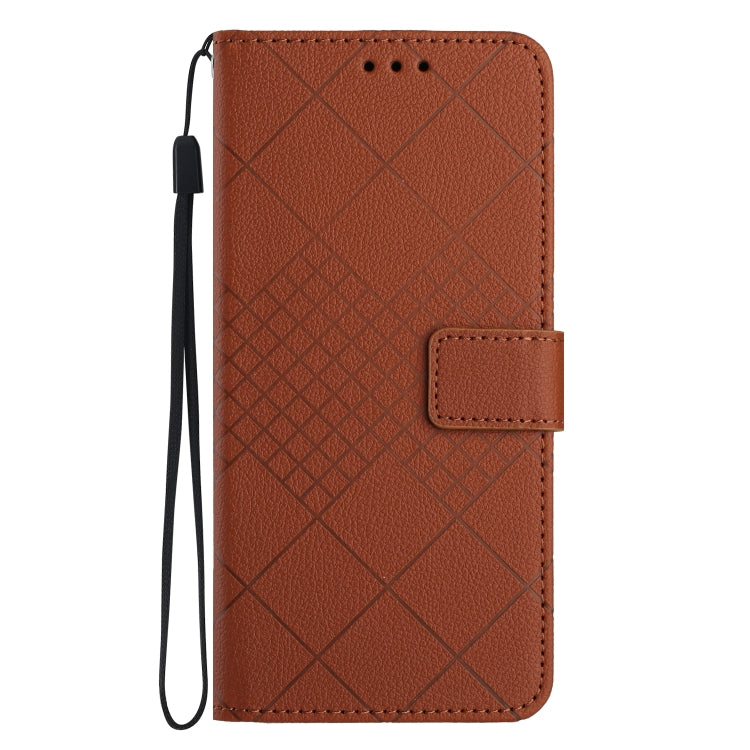 For Xiaomi Redmi Note 12 4G Global Rhombic Grid Texture Leather Phone Case(Brown) - Xiaomi Cases by buy2fix | Online Shopping UK | buy2fix