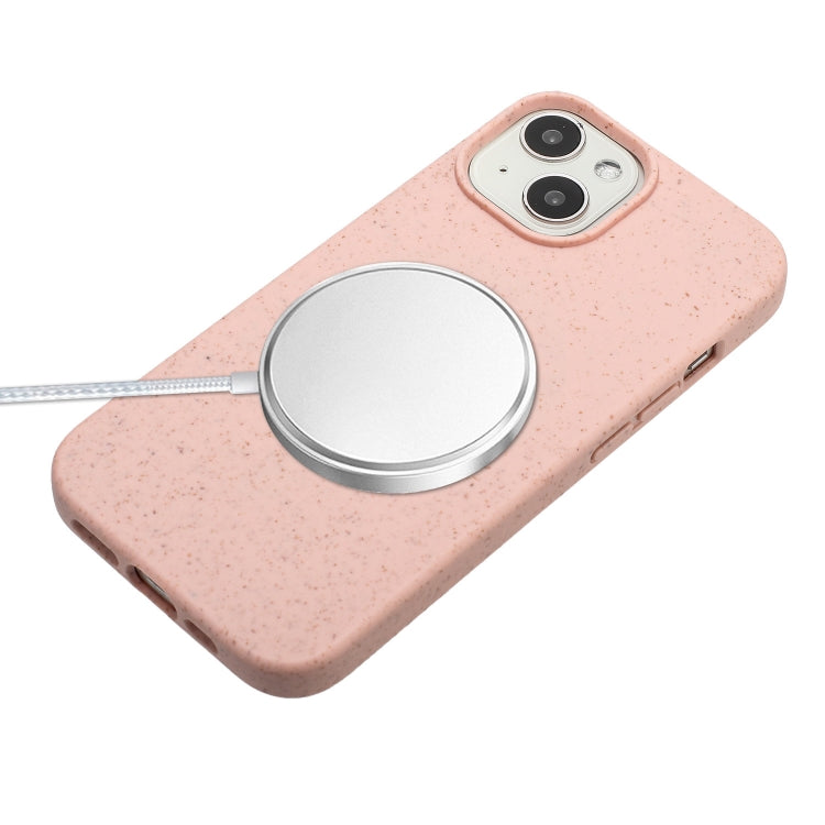 For iPhone 13 Wheat MagSafe Magnetic Straw Material + TPU Phone Case with Lanyard(Pink) - iPhone 13 Cases by buy2fix | Online Shopping UK | buy2fix