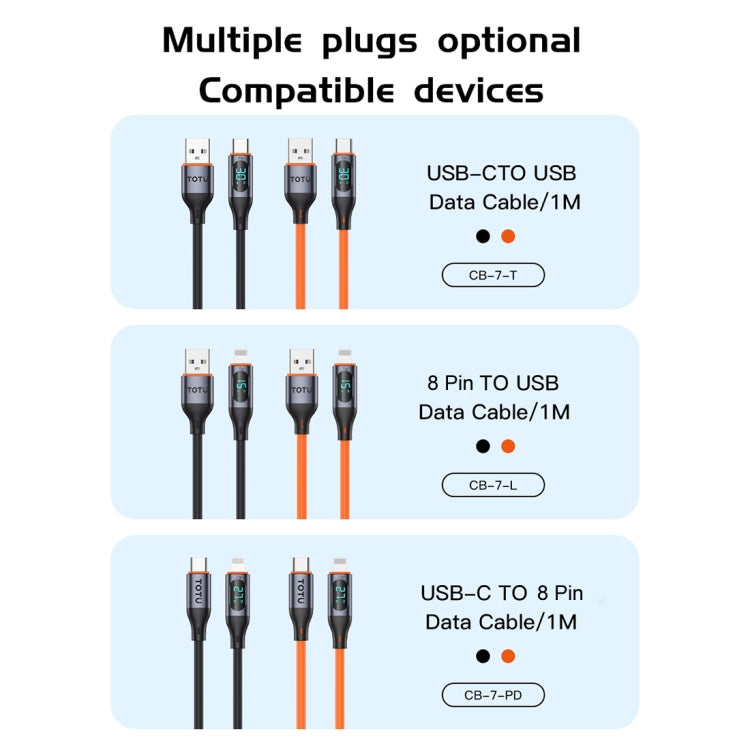 TOTU CB-7-PD 27W USB-C / Type-C to 8 Pin Digital Display Fast Charging Silicone Cable, Length: 1m(Black) - 2 in 1 Cable by TOTUDESIGN | Online Shopping UK | buy2fix