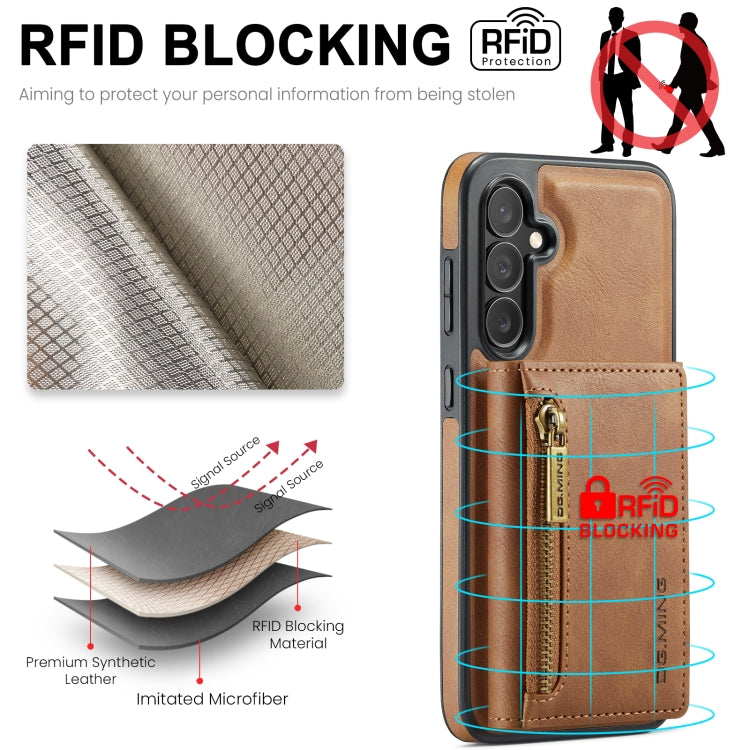 For Samsung Galaxy S23 FE 5G DG.MING M5 Series Zip RFID Multi Card Detachable Leather Phone Case(Brown) - Galaxy S23 FE 5G Cases by DG.MING | Online Shopping UK | buy2fix