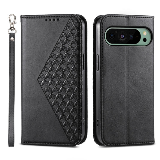 For Google Pixel 9 Cubic Grid Calf Texture Magnetic Leather Phone Case(Black) - Google Cases by buy2fix | Online Shopping UK | buy2fix