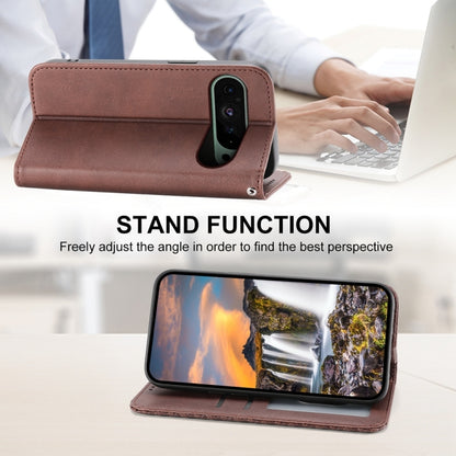 For Google Pixel 9 Cubic Grid Calf Texture Magnetic Leather Phone Case(Brown) - Google Cases by buy2fix | Online Shopping UK | buy2fix