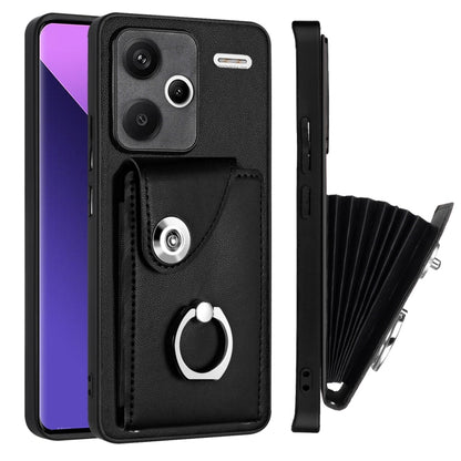 For Xiaomi Redmi Note 13 Pro+ Organ Card Bag Ring Holder PU Phone Case(Black) - Note 13 Pro+ Cases by buy2fix | Online Shopping UK | buy2fix