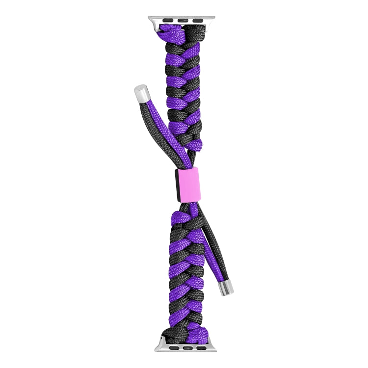 For Apple Watch Ultra 49mm Paracord Fishtail Braided Silicone Bead Watch Band(Black Purple) - Watch Bands by buy2fix | Online Shopping UK | buy2fix