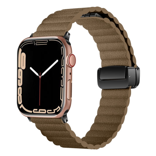 For Apple Watch SE 2022 44mm Water Ripple Magnetic Folding Buckle Watch Band, Style: Bold Version(Brown) - Watch Bands by buy2fix | Online Shopping UK | buy2fix