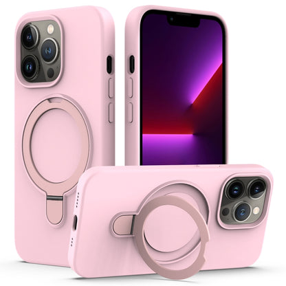 For iPhone 12 Pro Max MagSafe Magnetic Liquid Silicone Phone Case with Ring Holder(Grey Pink) - iPhone 12 Pro Max Cases by buy2fix | Online Shopping UK | buy2fix