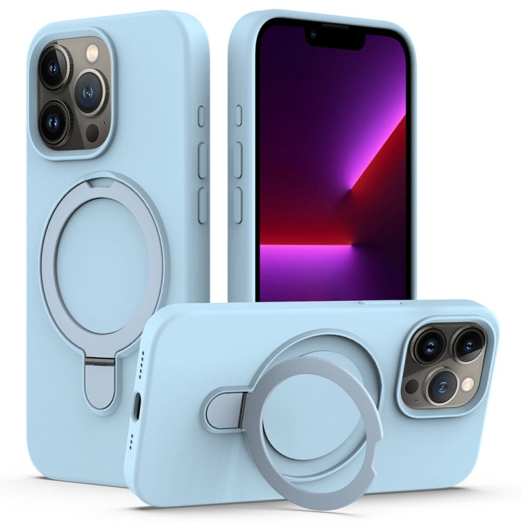 For iPhone 16 Pro Liquid Silicone MagSafe Magnetic Phone Case with Ring Holder(Sky Blue) - iPhone 16 Pro Cases by buy2fix | Online Shopping UK | buy2fix