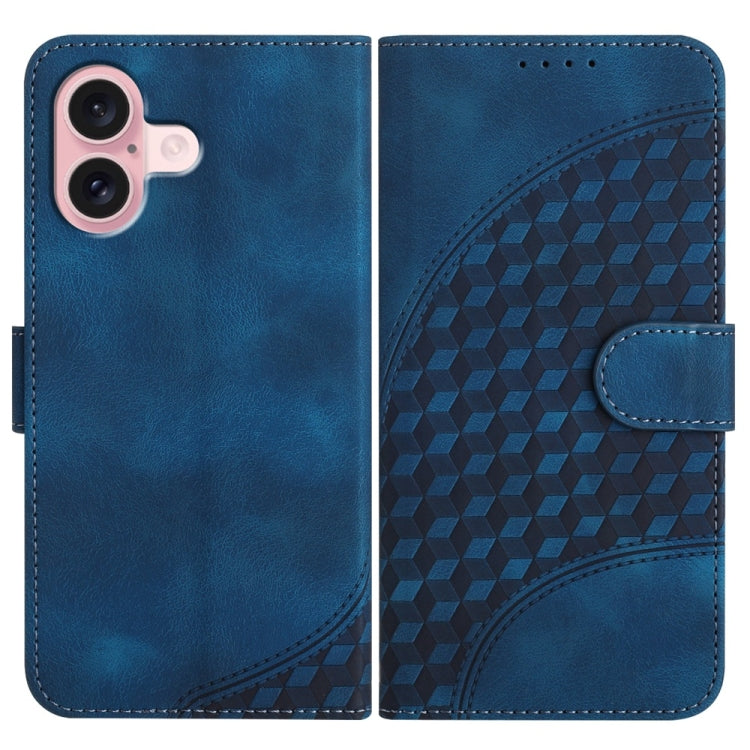 For iPhone 16 YX0060 Elephant Head Embossed Phone Leather Case with Lanyard(Royal Blue) - iPhone 16 Cases by buy2fix | Online Shopping UK | buy2fix