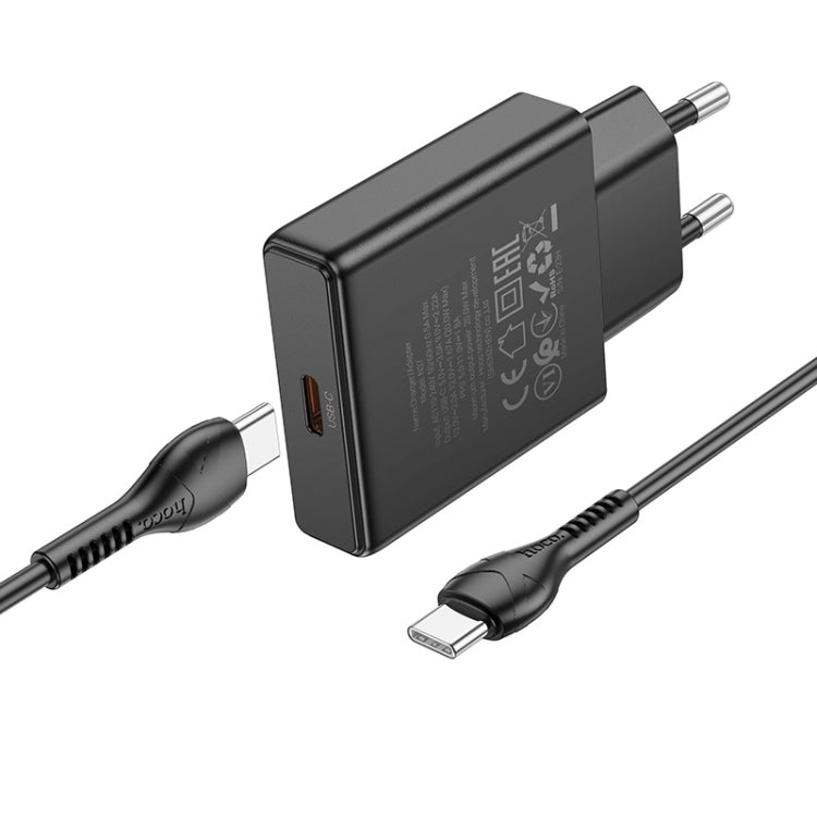 Hoco N37 Delgado PD20W USB-C / Type-C Single Port Charger Set with Type-C to Type-C Cable, EU Plug(Black) - USB Charger by hoco | Online Shopping UK | buy2fix