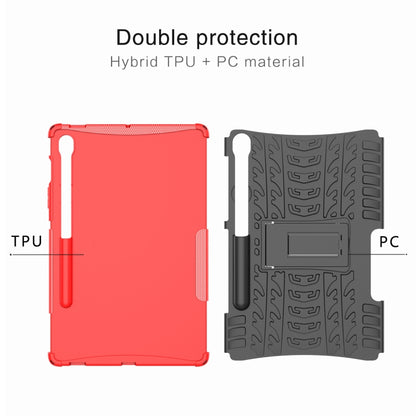 For Samsung Galaxy Tab S9 FE Tire Texture TPU + PC Tablet Case with Holder(Red) - Galaxy Tab S9 FE by buy2fix | Online Shopping UK | buy2fix