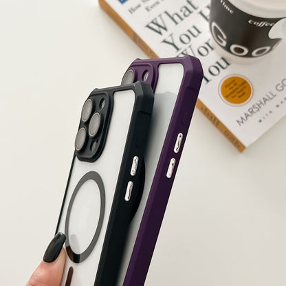 For iPhone 14 Plus Colorful Two-Color Lens Film MagSafe Magnetic Horn Acrylic+TPU Case(Purple) - iPhone 14 Plus Cases by buy2fix | Online Shopping UK | buy2fix