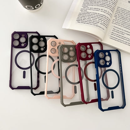 For iPhone 14 Plus Colorful Two-Color Lens Film MagSafe Magnetic Horn Acrylic+TPU Case(Blue) - iPhone 14 Plus Cases by buy2fix | Online Shopping UK | buy2fix