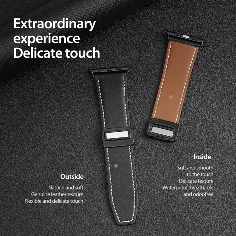 For Apple Watch SE 2023 44mm DUX DUCIS YA Series Magnetic Buckle Genuine Leather Watch Band(Black) - Watch Bands by DUX DUCIS | Online Shopping UK | buy2fix