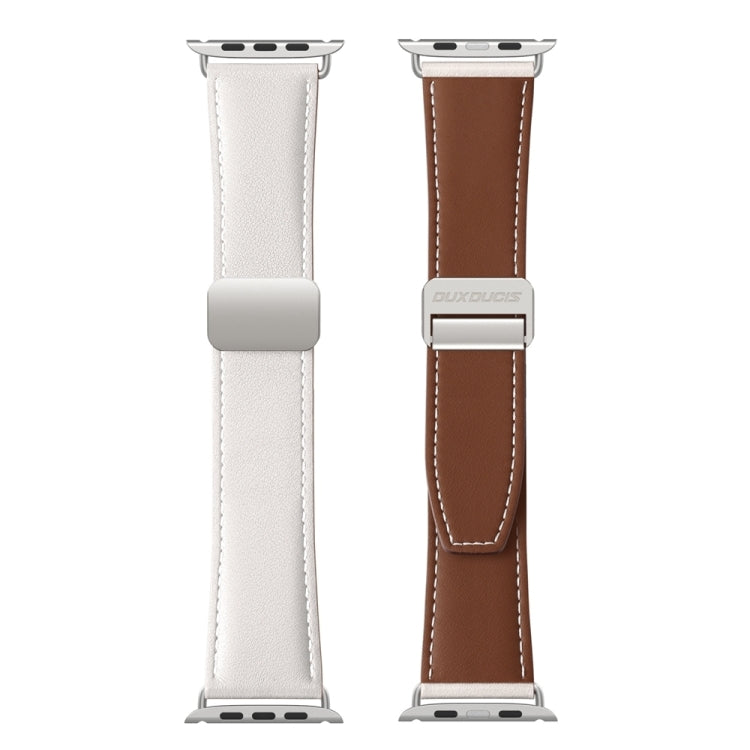 For Apple Watch Series 9 45mm DUX DUCIS YA Series Magnetic Buckle Genuine Leather Watch Band(White) - Watch Bands by DUX DUCIS | Online Shopping UK | buy2fix