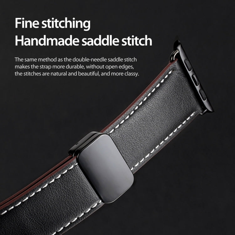 For Apple Watch Series 8 45mm DUX DUCIS YA Series Magnetic Buckle Genuine Leather Watch Band(Black) - Watch Bands by DUX DUCIS | Online Shopping UK | buy2fix