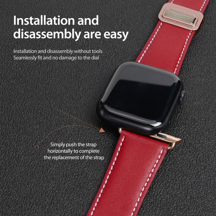 For Apple Watch Series 7 41mm DUX DUCIS YA Series Magnetic Buckle Genuine Leather Watch Band(Red) - Watch Bands by DUX DUCIS | Online Shopping UK | buy2fix