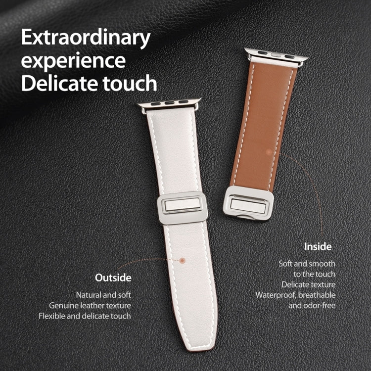 For Apple Watch Series 7 45mm DUX DUCIS YA Series Magnetic Buckle Genuine Leather Watch Band(White) - Watch Bands by DUX DUCIS | Online Shopping UK | buy2fix