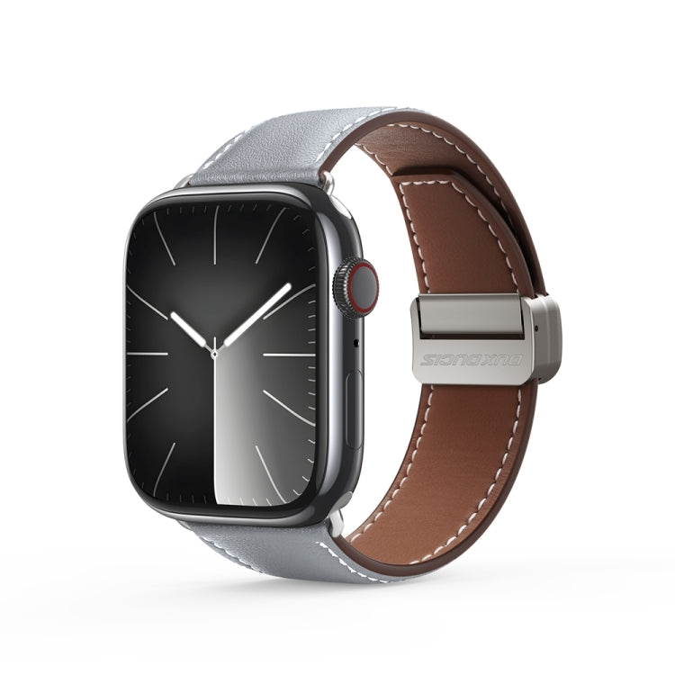 For Apple Watch SE 44mm DUX DUCIS YA Series Magnetic Buckle Genuine Leather Watch Band(Grey) - Watch Bands by DUX DUCIS | Online Shopping UK | buy2fix