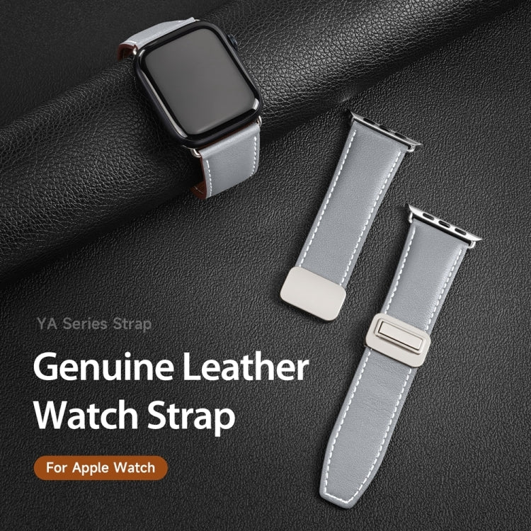 For Apple Watch SE 44mm DUX DUCIS YA Series Magnetic Buckle Genuine Leather Watch Band(Grey) - Watch Bands by DUX DUCIS | Online Shopping UK | buy2fix