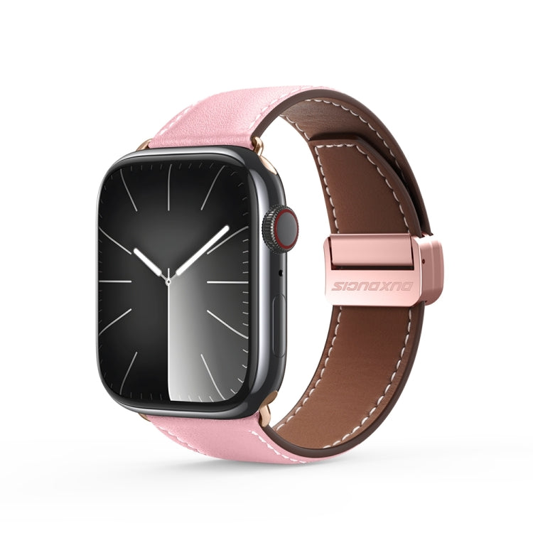 For Apple Watch SE 44mm DUX DUCIS YA Series Magnetic Buckle Genuine Leather Watch Band(Pink) - Watch Bands by DUX DUCIS | Online Shopping UK | buy2fix